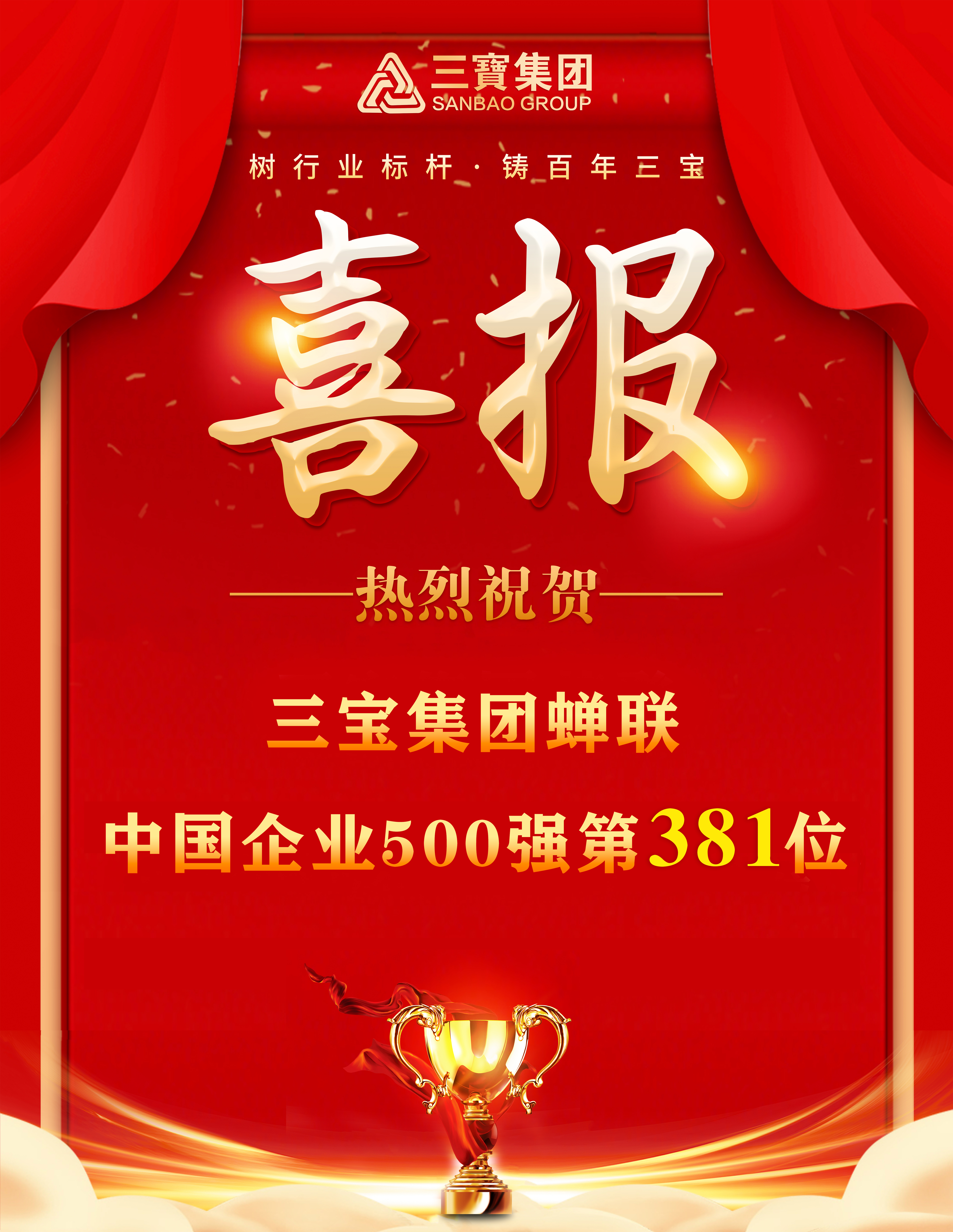 喜报！三宝集团蝉联“中国企业500强”，位列第381位！